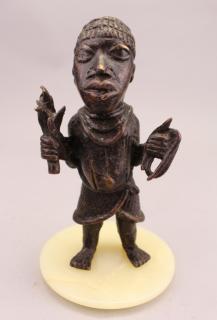 Appraisal: Antique Bronze African Figure on Onyx Base Carved African Headrests