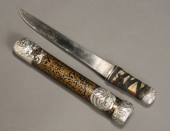 Appraisal: Japanese Shinshinto Edo Aikuchi Tanto in an Embossed Silver Mounted