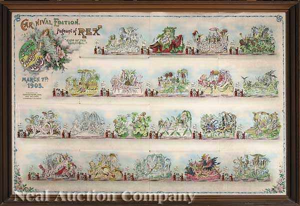 Appraisal: Mardi Gras Idealistic Queens Rex parade bulletin March th lithography