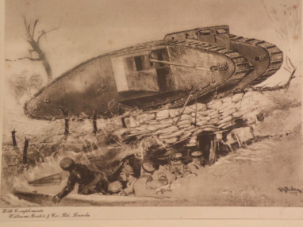 Appraisal: A promotional print After Boden of an early tank produced