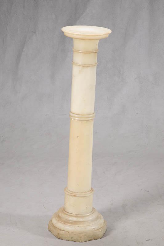 Appraisal: MARBLE PEDESTAL White three piece pedestal with round top h