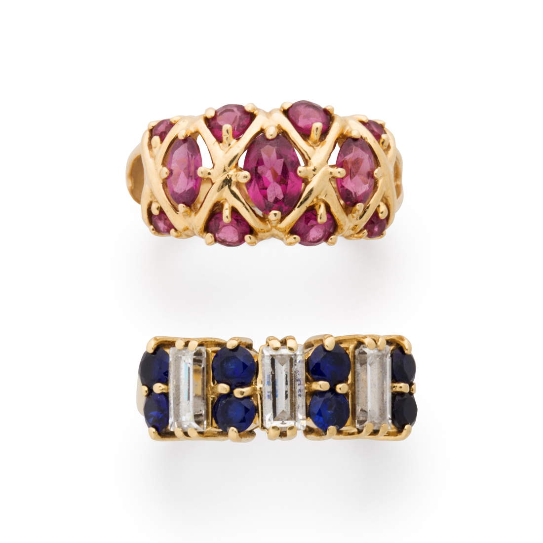 Appraisal: A GROUP OF GEMSTONE AND FOURTEEN KARAT GOLD RINGS A