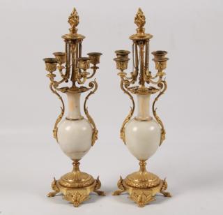 Appraisal: PAIR OF FRENCH ORMOLU MOUNTED CANDELABRA PAIR OF FRENCH ORMOLU