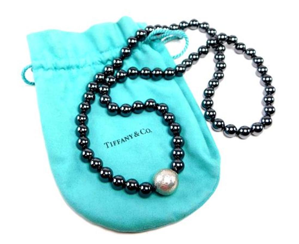 Appraisal: JEWELRY Tiffany Co Hematite and Silver Bead Necklace length hematite