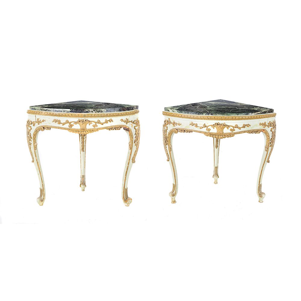 Appraisal: Pair Italian Louis XV style corner consoles early th century