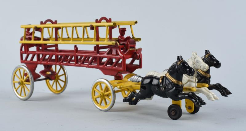 Appraisal: Cast Iron Horse Drawn Fire Ladder Wagon Circa s looks