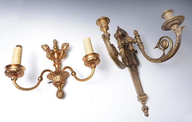 Appraisal: A TH CENTURY GILT BRASS TWO BRANCH WALL LIGHT with