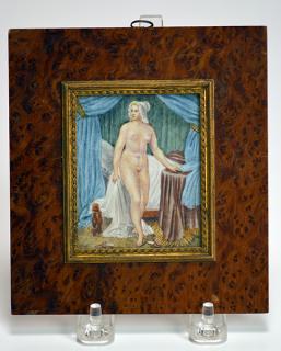 Appraisal: Miniature on ivory of standing nude in her boudoir Miniature