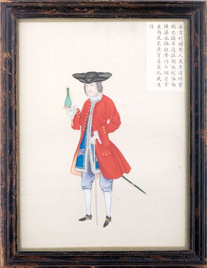 Appraisal: TWO CHINESE WATERCOLORS ON SILK OF AN EIGHTEENTH CENTURY WESTERN