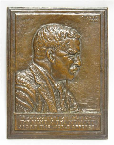 Appraisal: BRONZED IRON PLAQUE OF TEDDY ROOSEVELT Bas relief by James