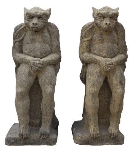 Appraisal: pair Cast stone garden statuary depicting beast featured gate watcher