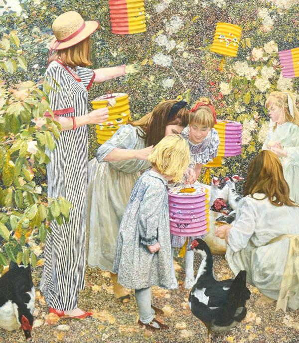 Appraisal: JOHN LENNOX - Garden Party oil on canvas JOHN LENNOX