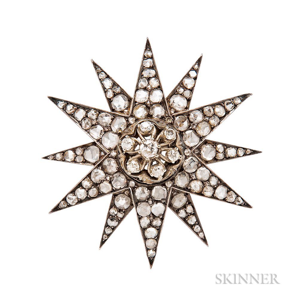 Appraisal: Rose-cut Diamond Starburst Brooch Rose-cut Diamond Starburst Brooch the later