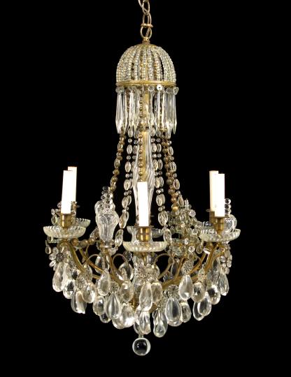 Appraisal: Unusual Continental Gilt-Brass and Cut Glass Six-Light Chandelier first quarter