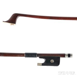 Appraisal: Nickel-mounted Violoncello bow the round stick stamped L BAUSCH weight