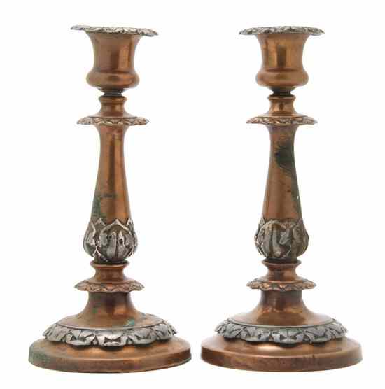 Appraisal: A Pair of Mixed Metal Candlesticks each of baluster form