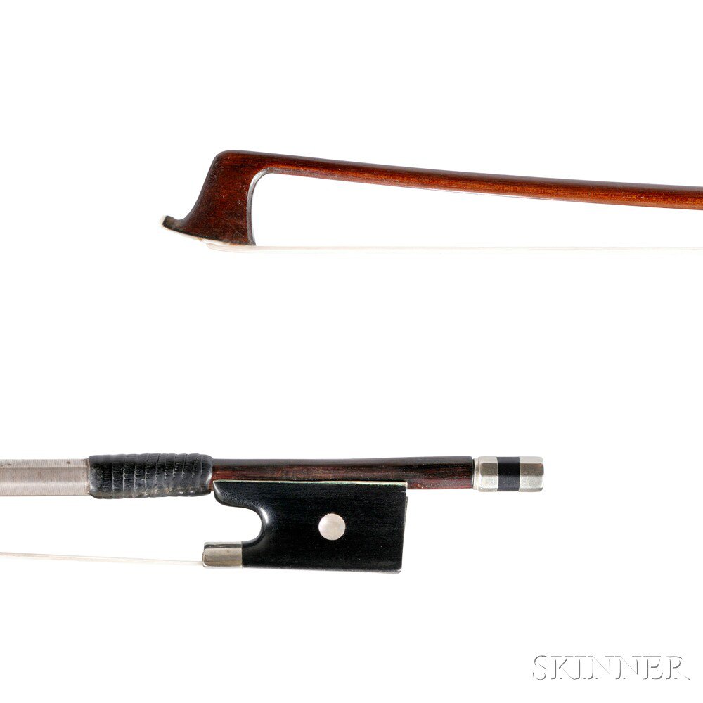 Appraisal: German Nickel Silver-mounted Violin Bow the round stick stamped BAUSCH