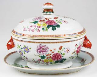 Appraisal: Th C Chinese Export Famile Rose Boars Head Covered Tureen