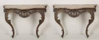 Appraisal: PAIR OF LOUIS XV STYLE CARVED MARBLE TOP CONSOLES PAIR