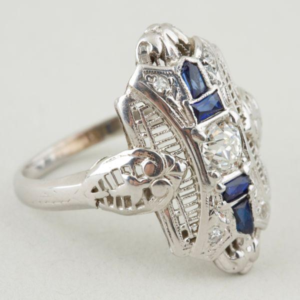 Appraisal: KT Art Deco Diamond Blue Stone Ring ca s stamped