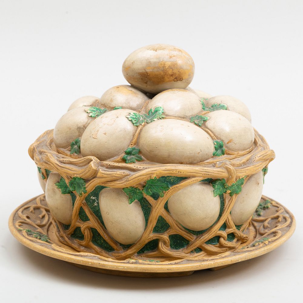 Appraisal: Wilhelm Schiller Son Pottery Trompe L'Oeil Basket of Eggs and