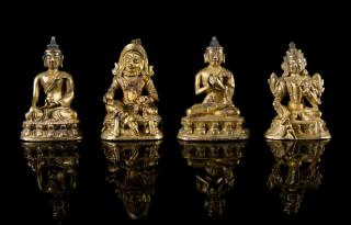 Appraisal: Four Small Sino-Tibetan Gilt Bronze Figures TH CENTURY comprising two