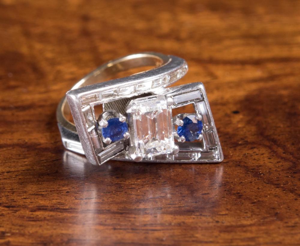 Appraisal: DIAMOND SAPPHIRE AND FOURTEEN KARAT GOLD RING The k white