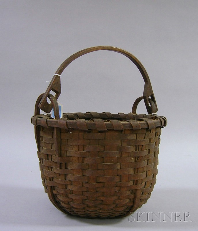 Appraisal: Round Woven Splint Basket with Swing Handle dia in