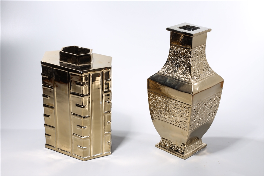 Appraisal: Two Chinese gilt painted porcelain vases including a hexagonal and