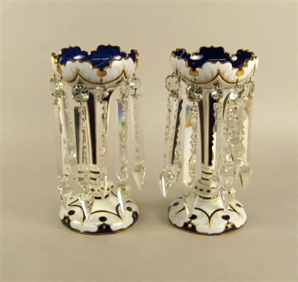 Appraisal: Pair of French opaline and blue glass lustres Each with