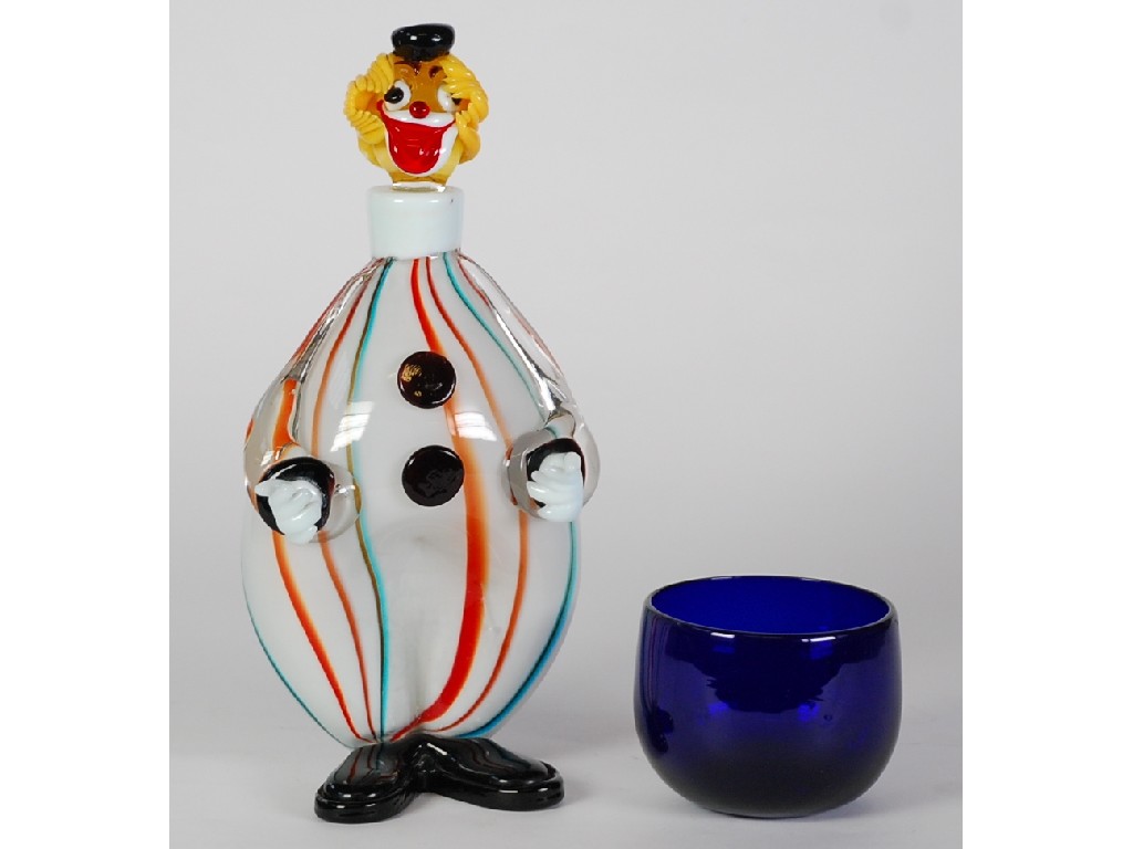 Appraisal: MURANO COLOURED GLASS CLOWN PATTERN DECANTER AND STOPPER cm high