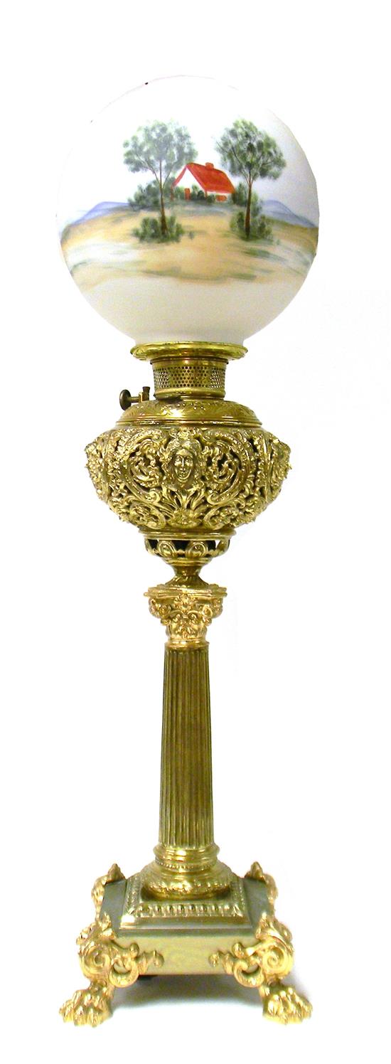 Appraisal: Bradley Hubbard banquet lamp base elaborate pierced brass font ornamented