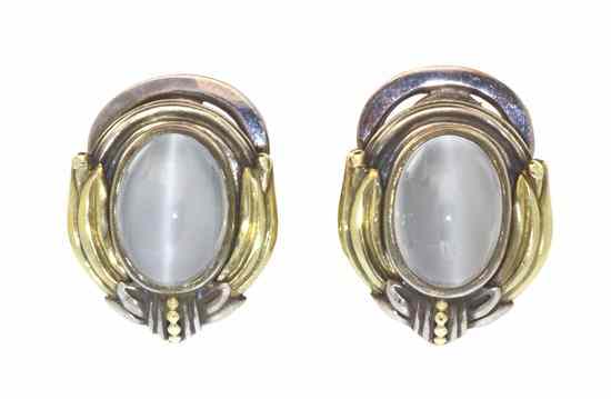 Appraisal: A Pair of Sterling Silver Karat Yellow Gold and Moonstone