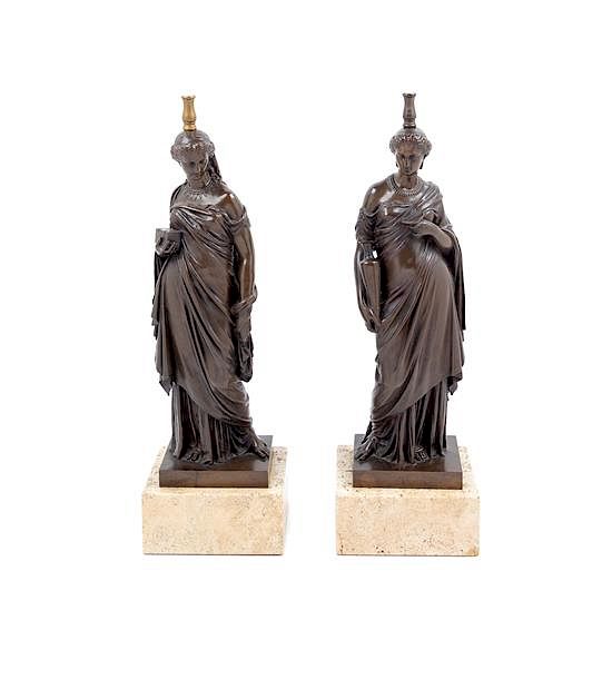 Appraisal: A Pair of French Bronze Figures Height overall inches A