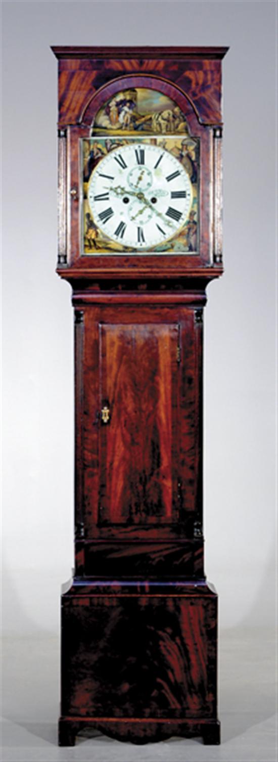 Appraisal: Scottish mahogany tall case clock mid th century bonnet with