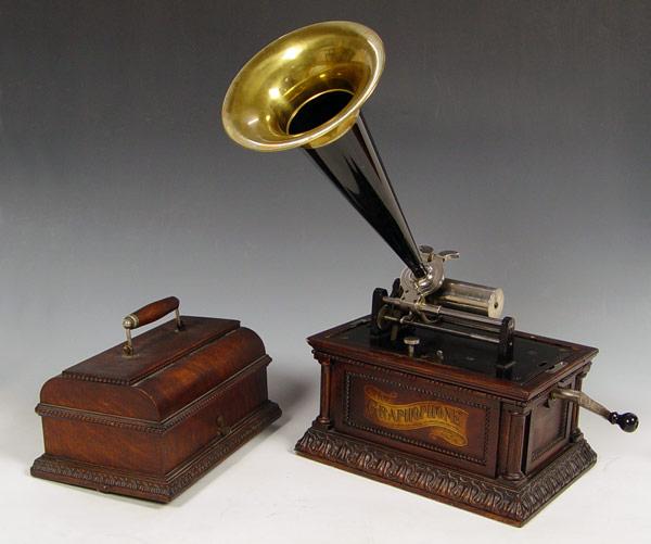 Appraisal: COLUMBIA BK GRAPHOPHONE CYLINDER ROLL PLAYER Extra ornate oak case