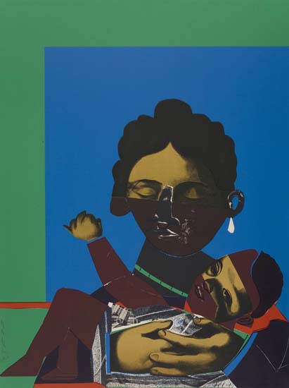 Appraisal: ROMARE BEARDEN - Mother and Child Color screenprint x mm