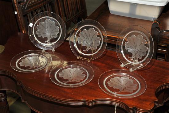 Appraisal: SIX LALIQUE PLATES Clear glass plates with frosted leaf mold