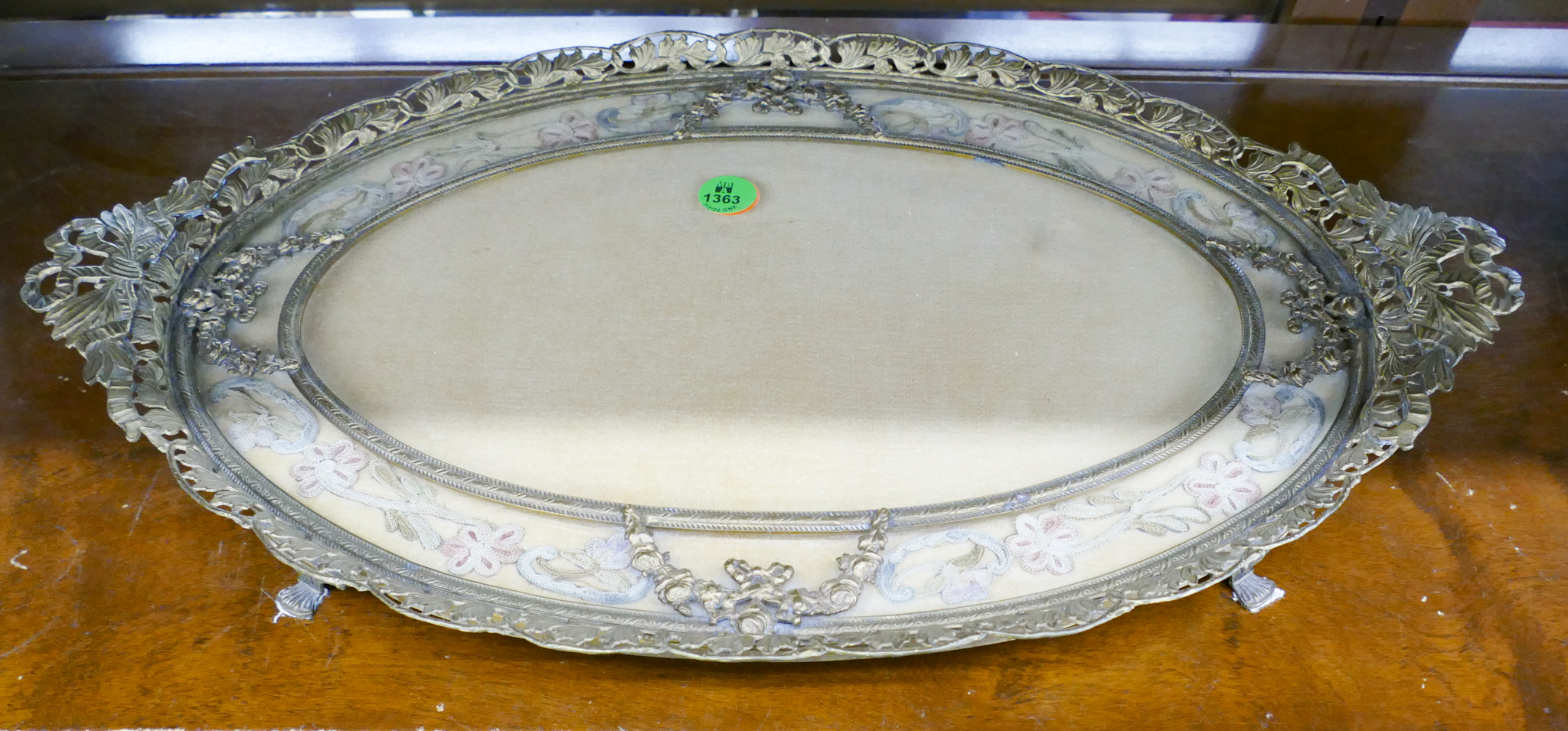 Appraisal: Art Deco Embroidered Metal Dresser Tray ''