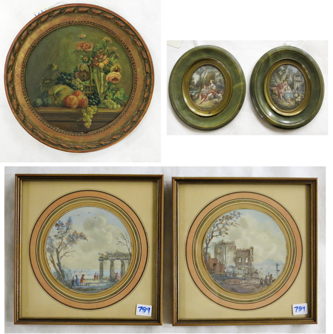 Appraisal: FIVE MINIATURE PAINTINGS late th early th century a still-life