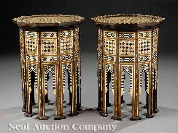 Appraisal: A Pair of Moorish Bone Tortoiseshell and Mother-of-Pearl Inlaid Hardwood