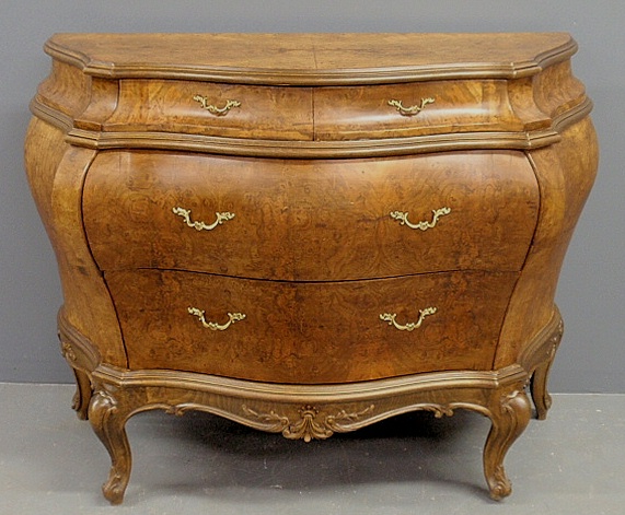 Appraisal: - Burl olive wood bomb chest of drawers th c