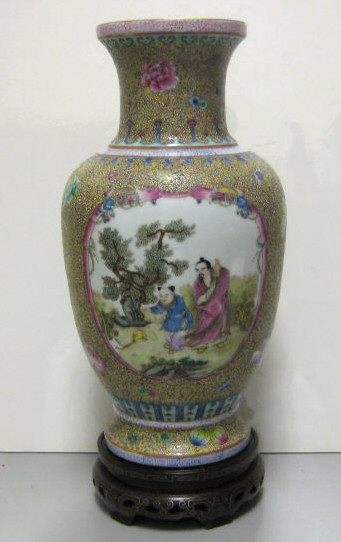 Appraisal: CHINESE QIANLONG STYLE PORCELAIN VASE Rose Medallion on cloisonne enamel