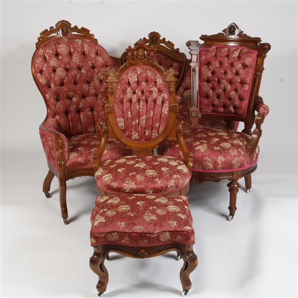 Appraisal: Victorian Rococo Revival Parlor Furniture with Jenny Lind busts in