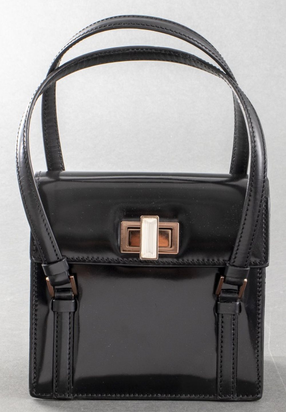 Appraisal: LALIQUE BLACK PATENT LEATHER AND GLASS HANDBAG Lalique black patent