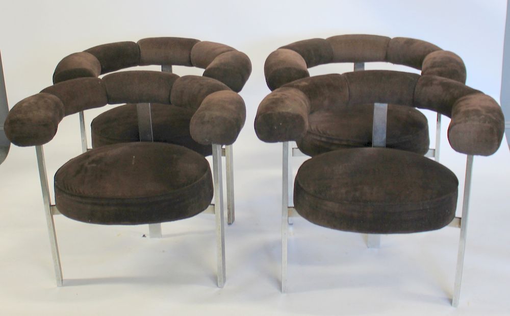 Appraisal: MIDCENTURY Upholstered Chrome Chairs From a Harrison NY estate -