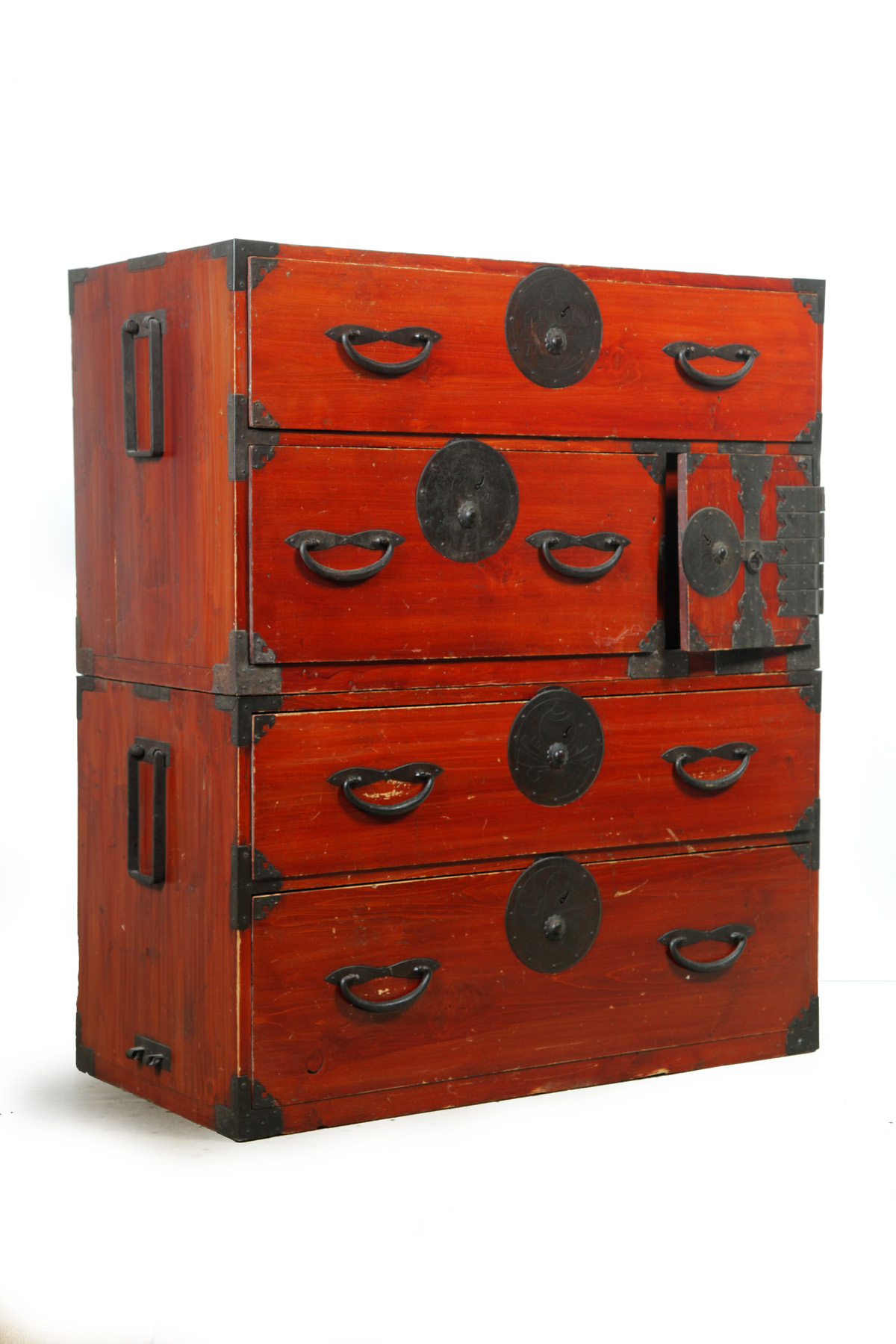 Appraisal: JAPANESE TANSU CHEST Late th-early th century Two-part chest with