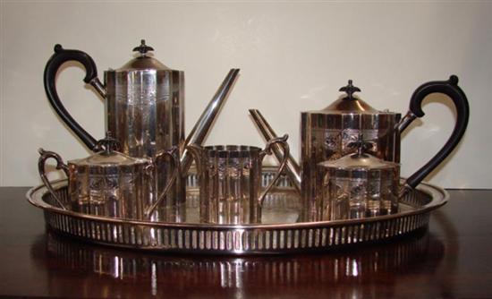 Appraisal: Lunt silverplate five-piece tea service with tray paneled cylinder form