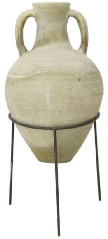 Appraisal: Antique earthenware amphora on later iron stand attributed by consignor