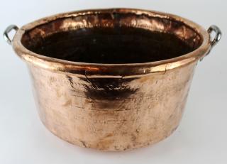 Appraisal: French hand hammered copper pot French hand hammered and hand